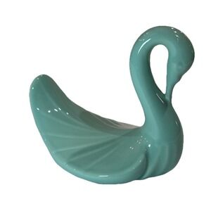 Vintage Aqua Swan Mid Century Modern Blue Green Ceramic Decor Grandma Core 60s